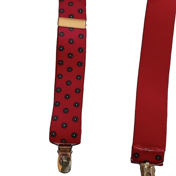 RED and Blue Elastic Suspenders With Goldtone Hardware - Picture 5 of 8